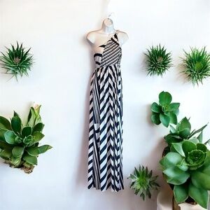 Jealous Tomato One-Shoulder Dress navy white small graphic lines